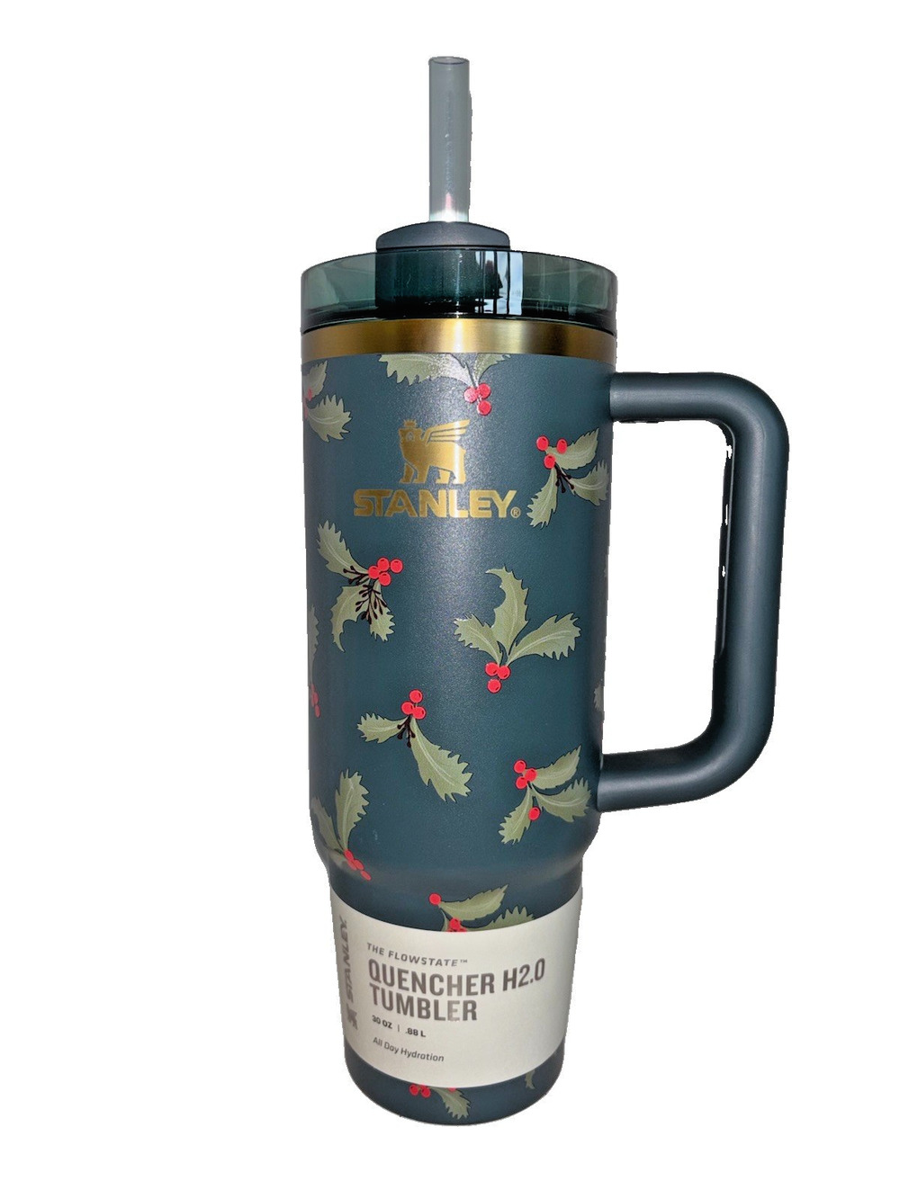Stanley Christmas Holly 30oz Flowstate Collection Quencer H20 Tumbler Straw NEW